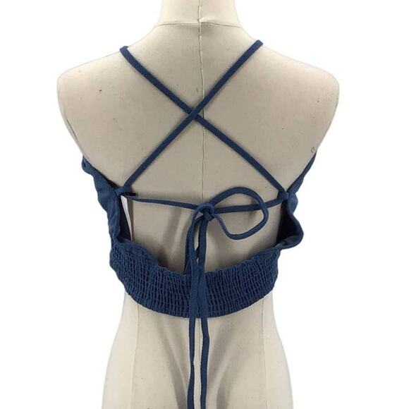 UNIQUE VINTAGE XS blue denim main squeeze halter smock crop top blouse NWT B87 - Picture 6 of 6